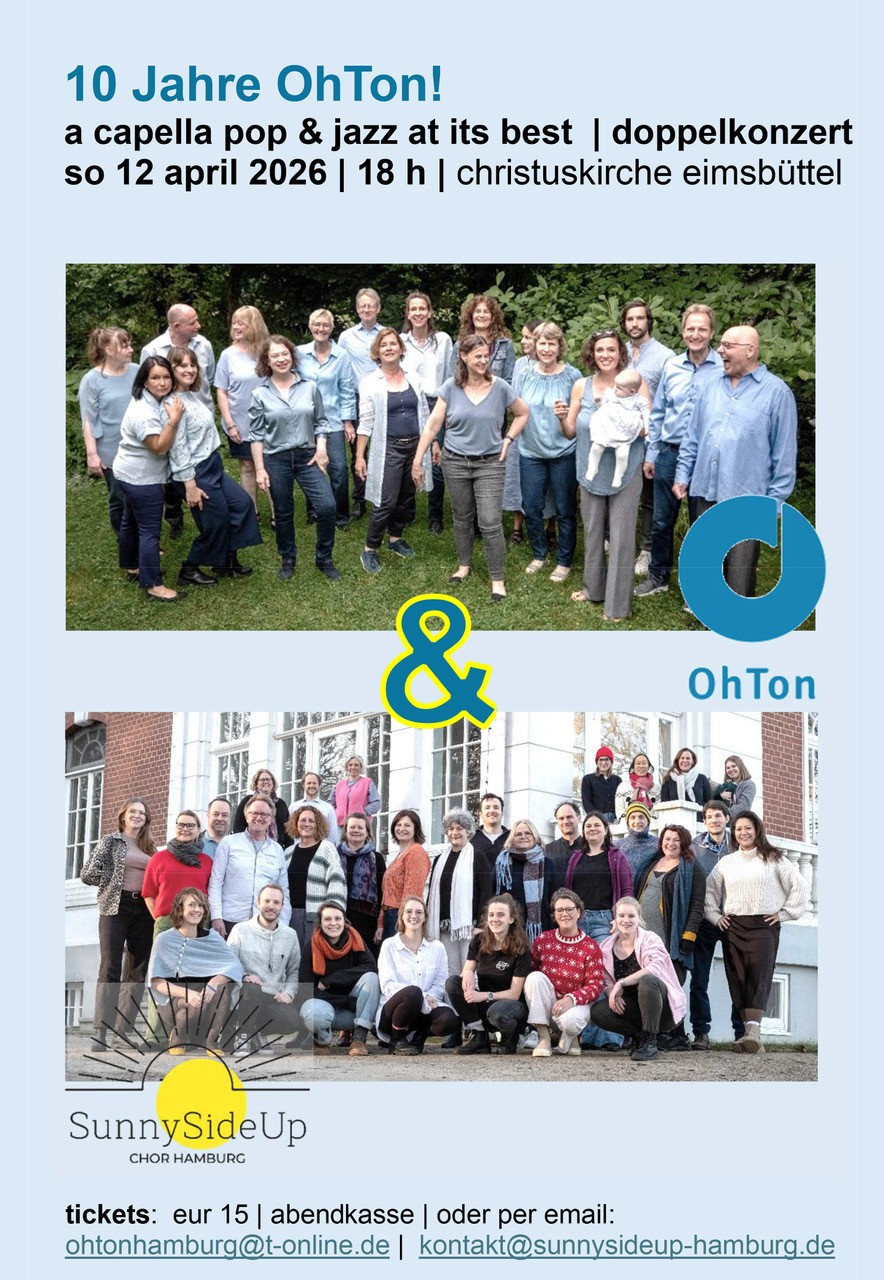 Doppelkonzert OhTon und Sunnysideup am 12. April 2026, um 18 Uhr in der Christuskirche